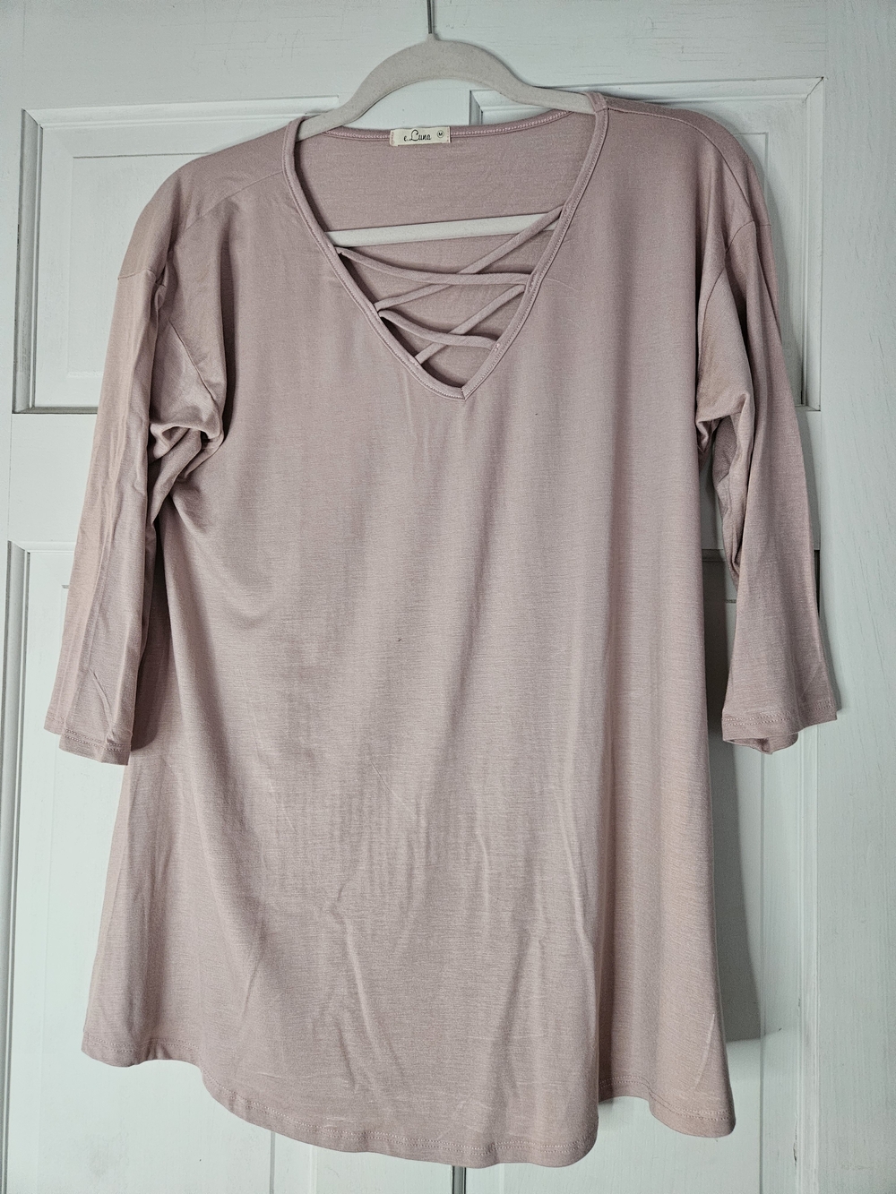 Lattice V-Neck Tunic Top - Dusty Rose